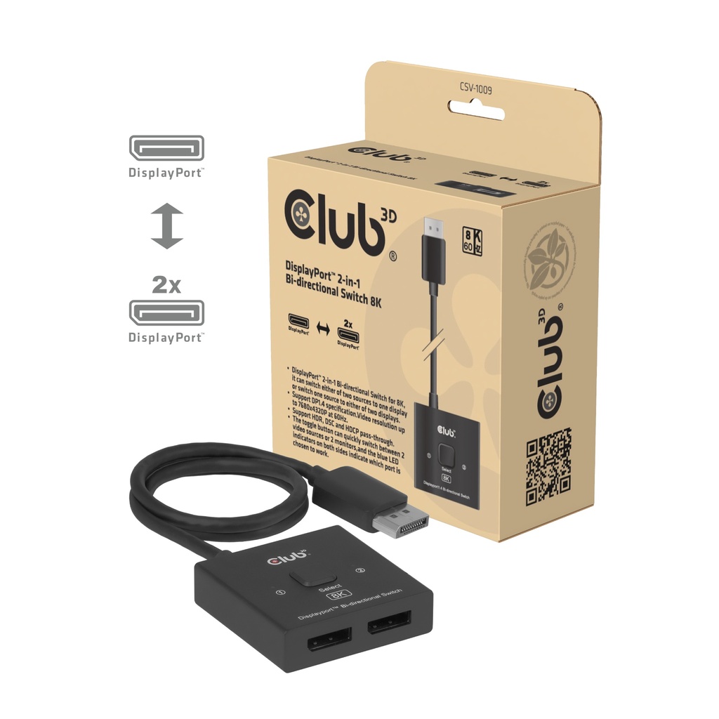 Club 3D DisplayPort 2-in-1 Switch 
