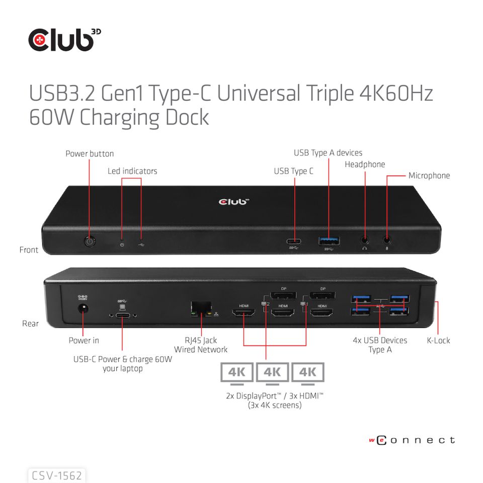 Club 3D SenseVision Connect Triple 4K - Charging Dock