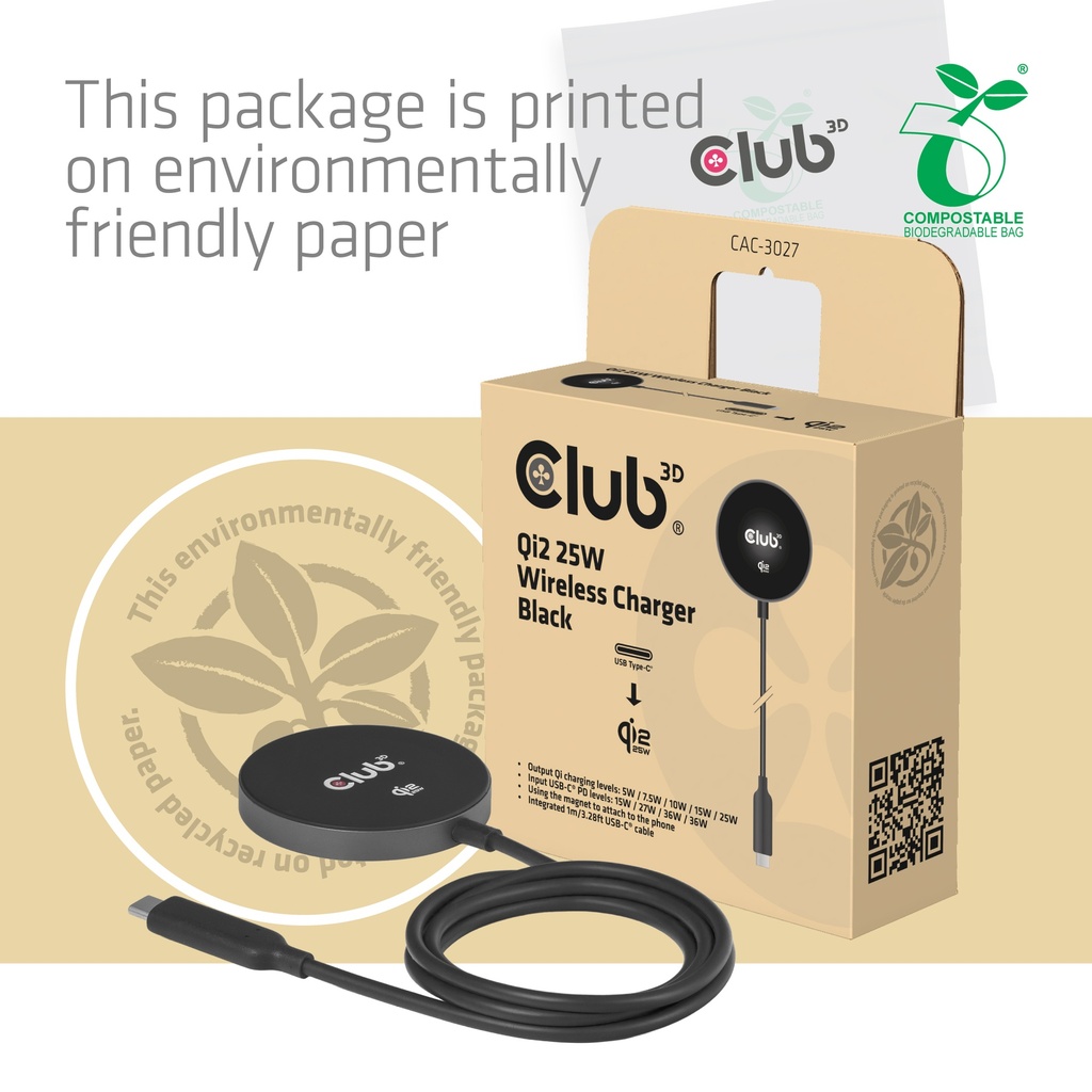 Club 3D Qi2 - Ladegerät 25W -  schwarz