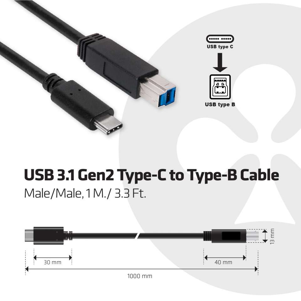 Club 3D USB-C auf USB-B Kabel