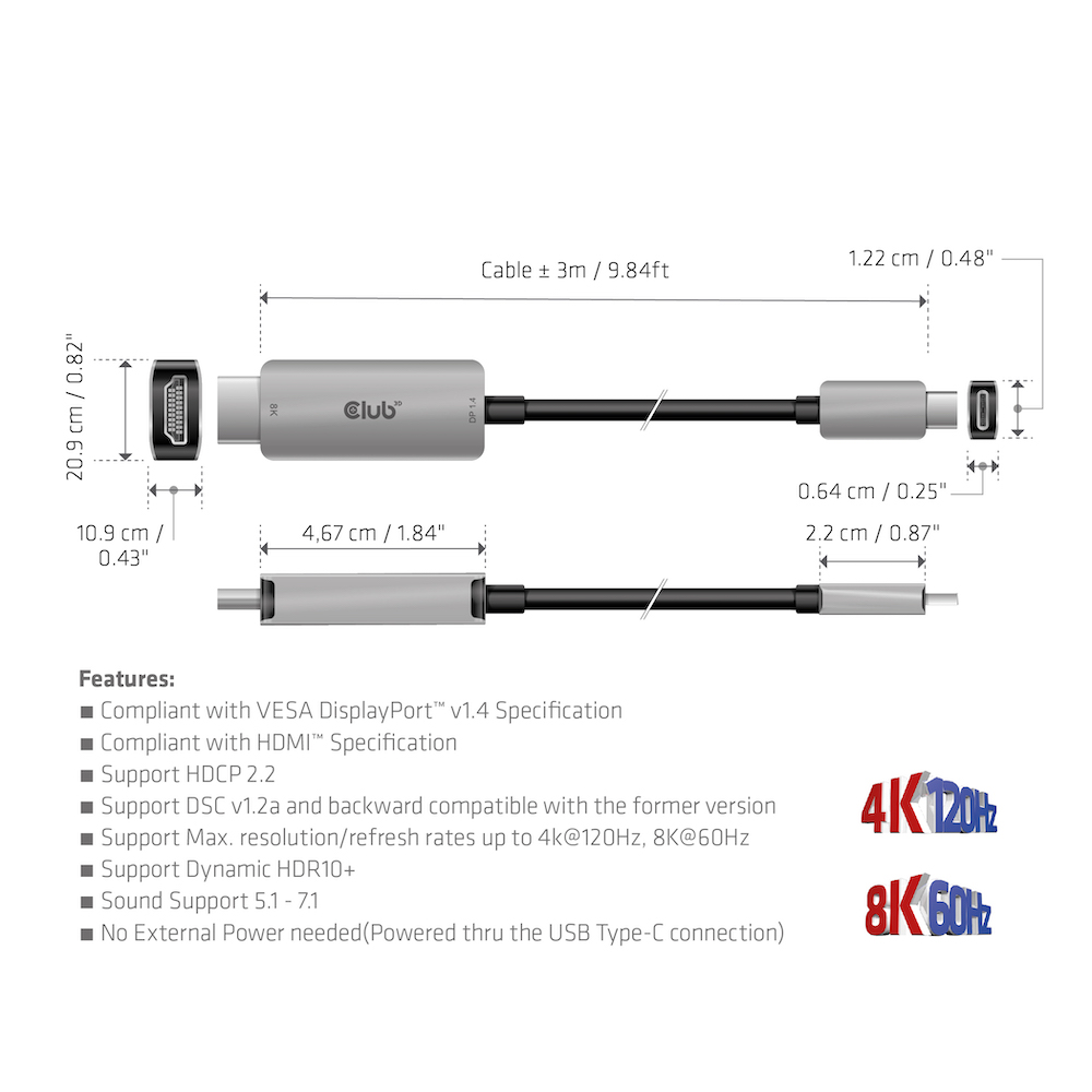 Club 3D USB-C auf HDMI Kabel - 3m