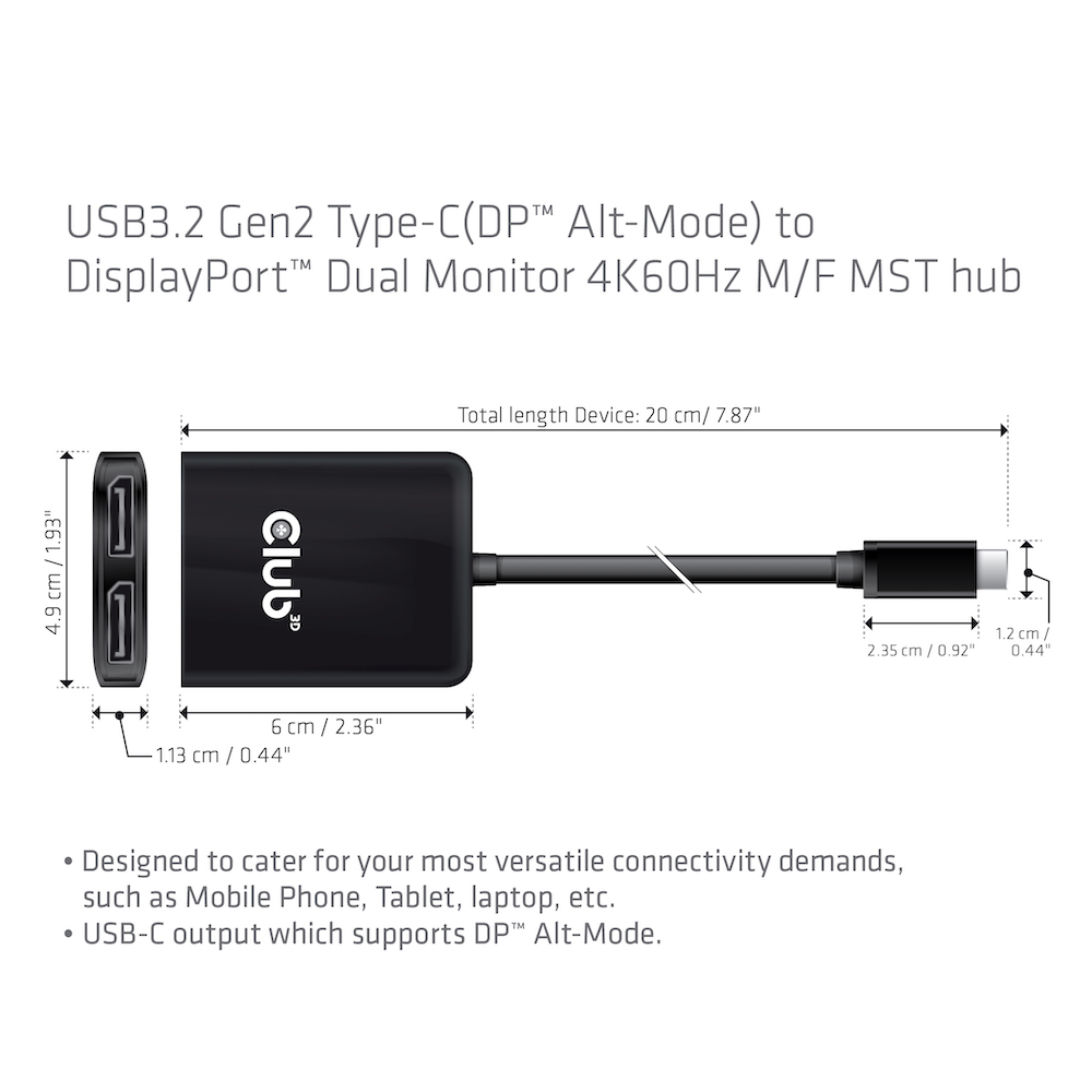 Club 3D MST Hub USB-C auf DP Dual