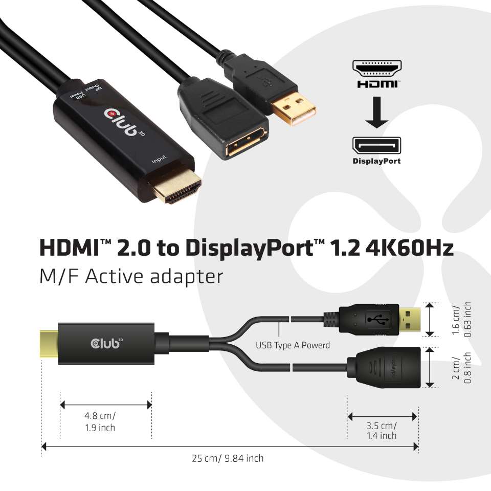 Club 3D HDMI auf DisplayPort (W) Adapter (aktiv)
