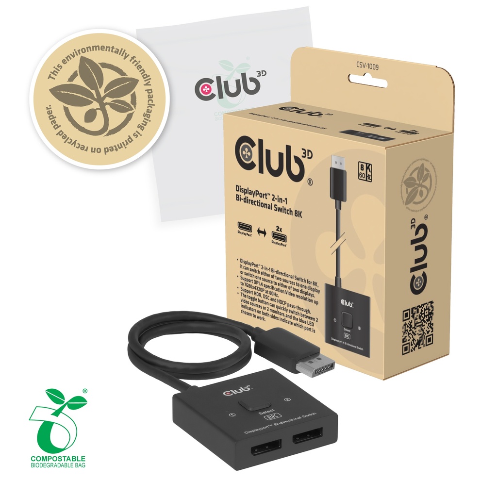 Club 3D DisplayPort 2-in-1 Switch 