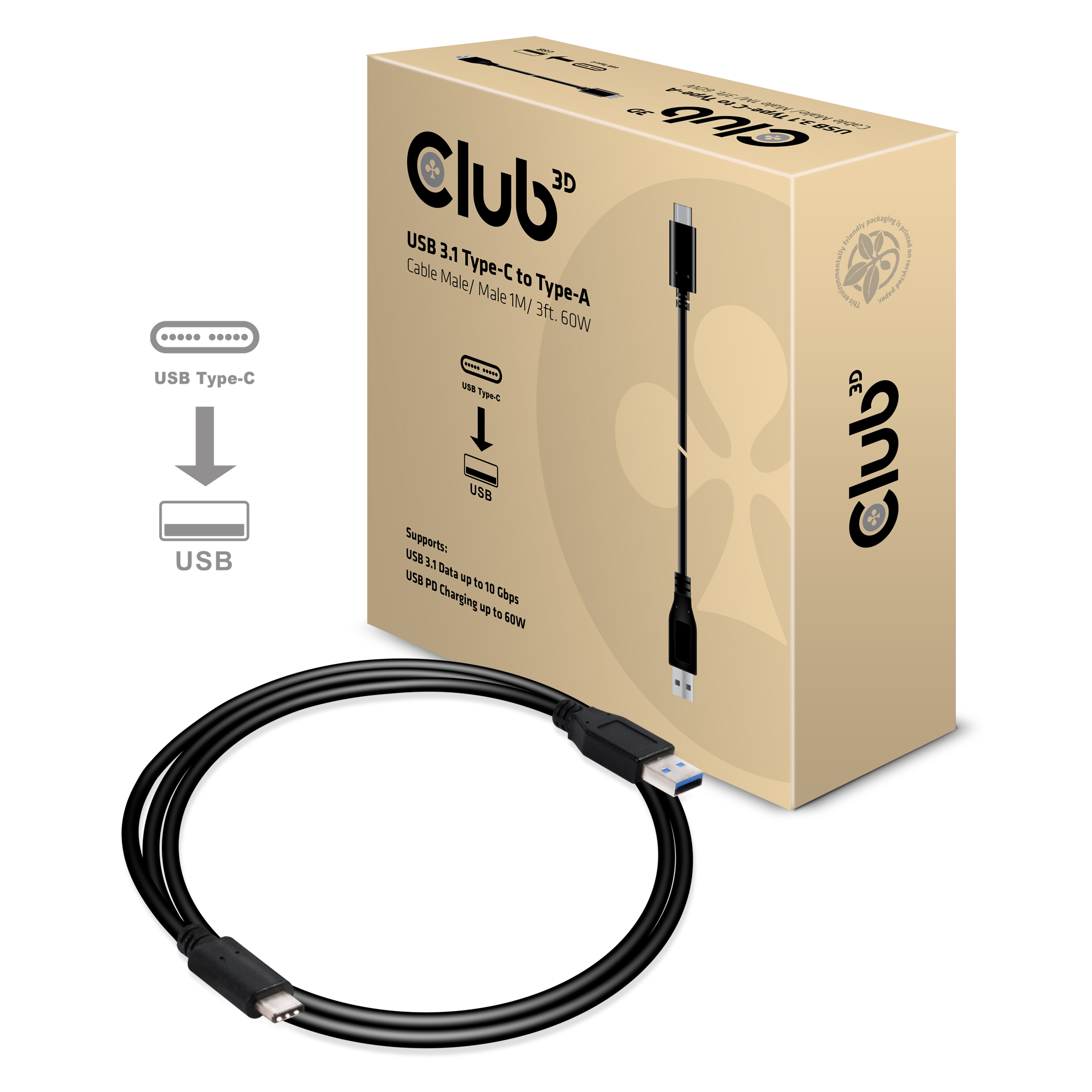 Club 3D Adapterkabel  USB-C auf USB-A  - 1 m
