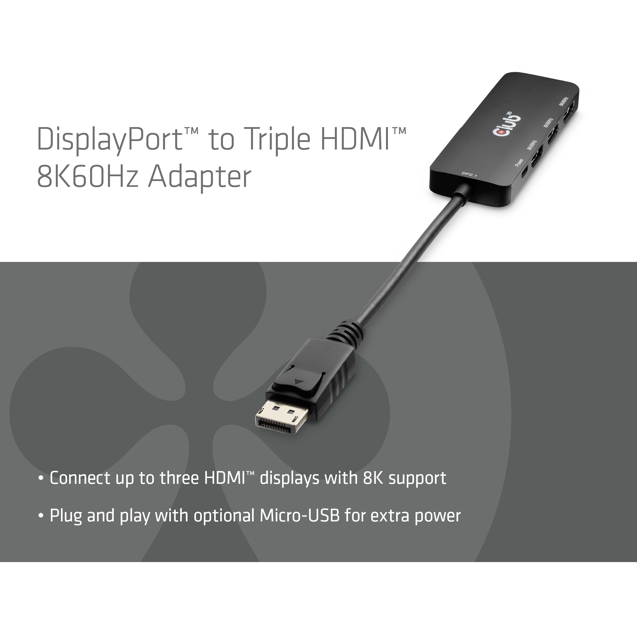 Club 3D Multi Stream Transport (MST) HUB - Tripple Display 8K60Hz