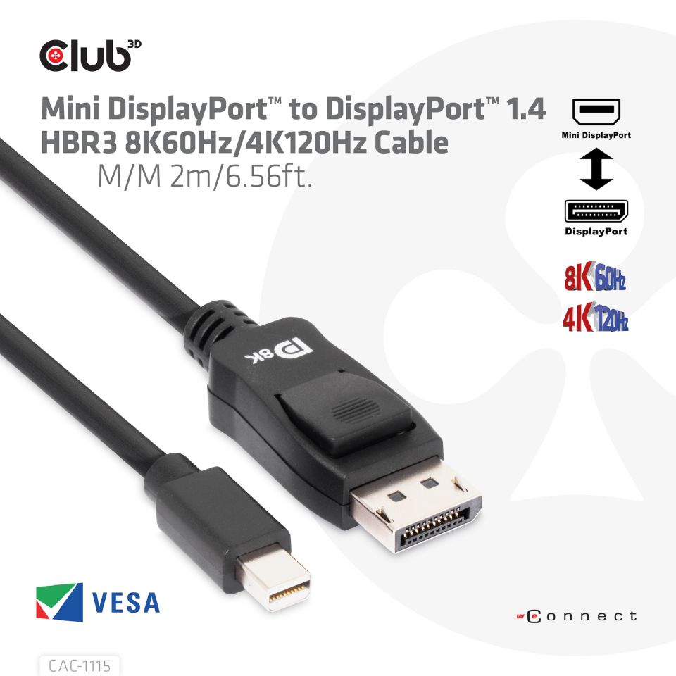 Club 3D Adapterkabel Mini DisplayPort auf DisplayPort 1.4 - 2m