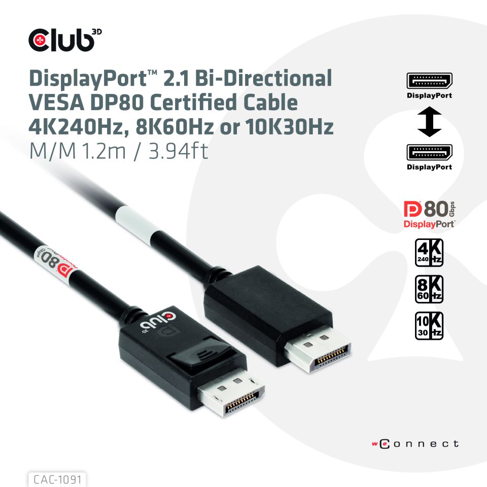 Club 3D DisplayPort™ 2.1 Kabel - 1,2m