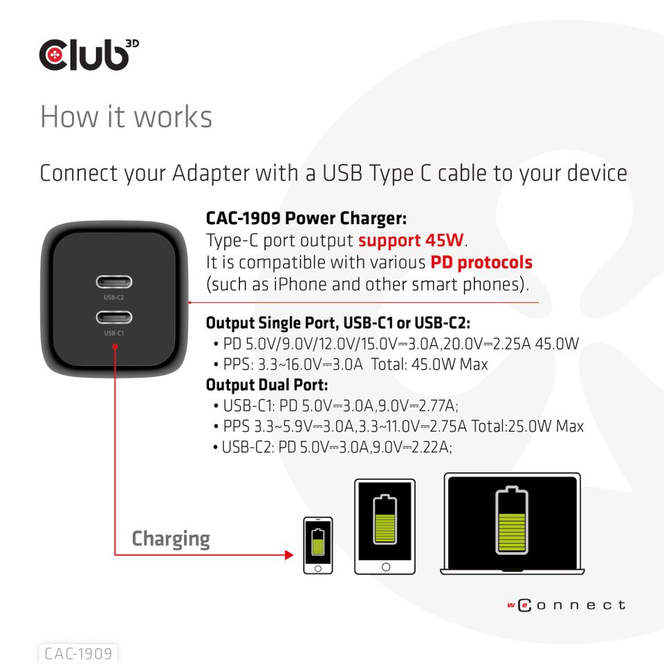 Club 3D Reiseladegerät - 45W