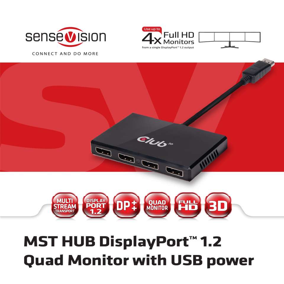 Club 3D Multi Stream Transport (MST) Quad DisplayPort