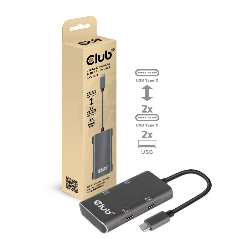 Club 3D USB Typ-C auf 2x USB A + 2x USB C Daten Hub