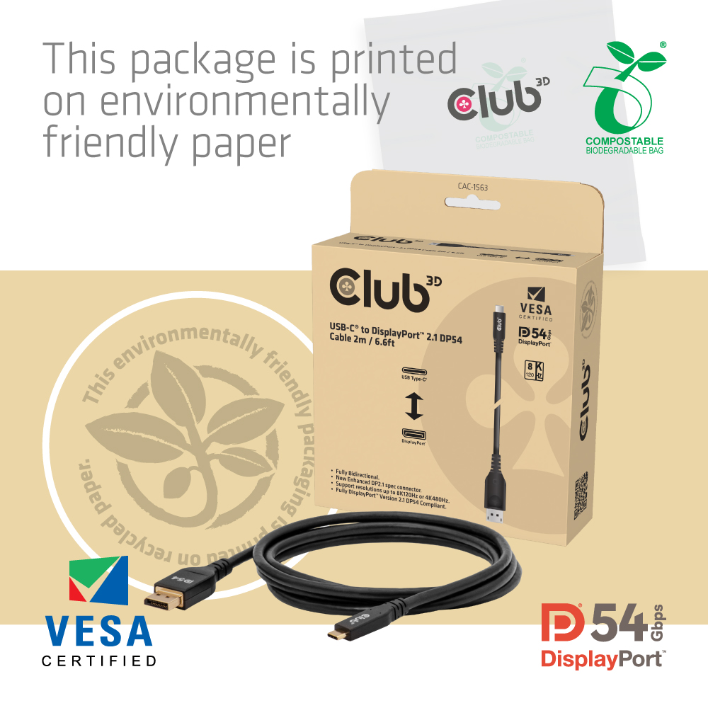 Club 3D USB Typ C > DisplayPort 2.1 - Kabel - 2m