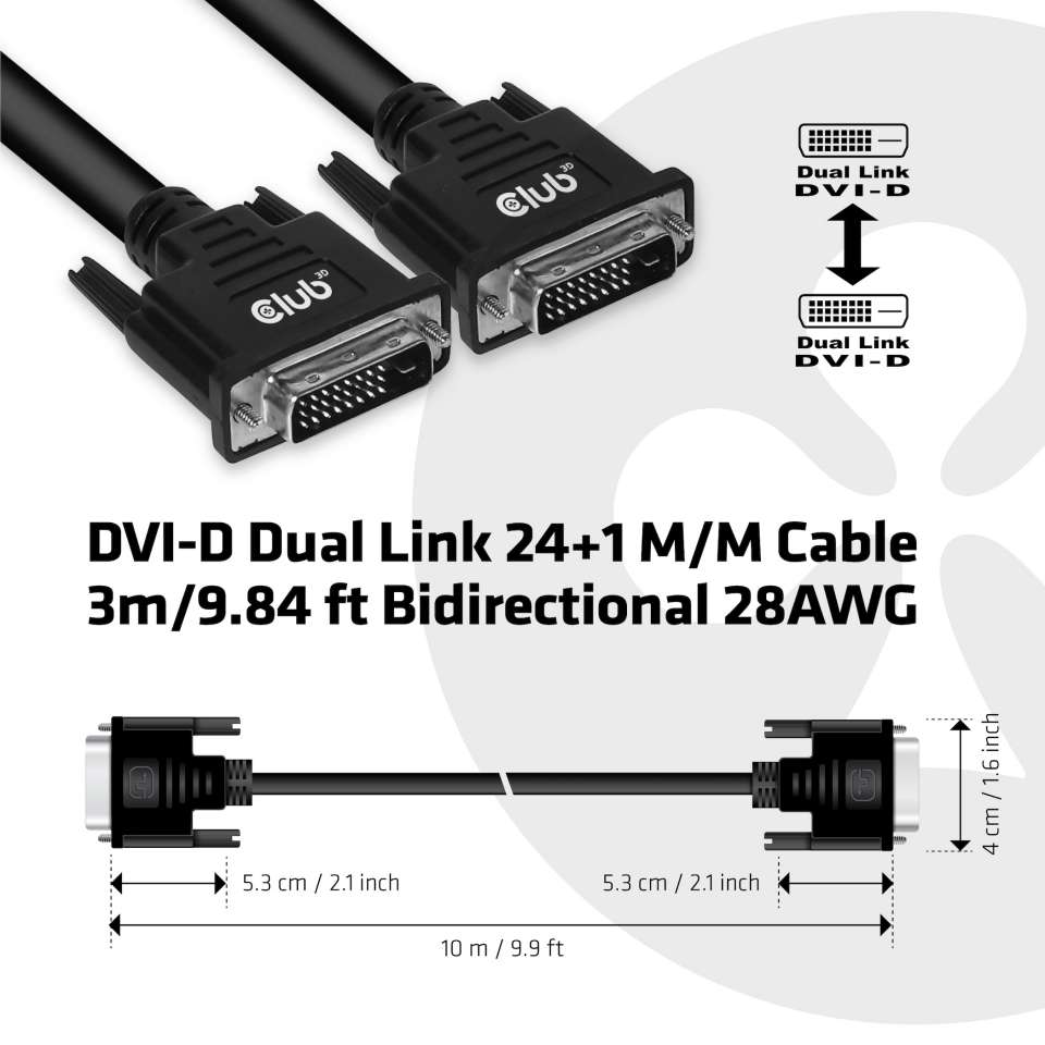 Club 3D DVI-Kabel Dual Link 24+1 Bidirektional - 3 m 