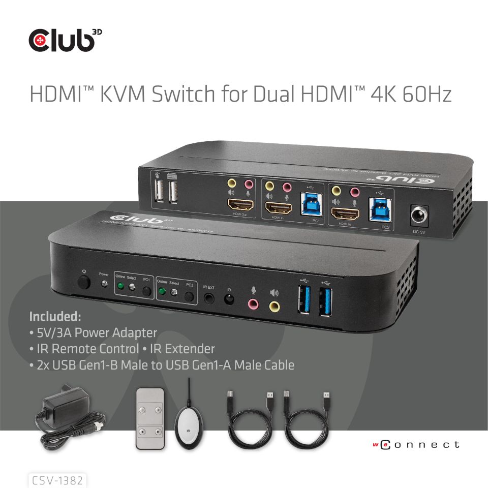 Club 3D KVM-/Audio-Switch für Dual HDMI
