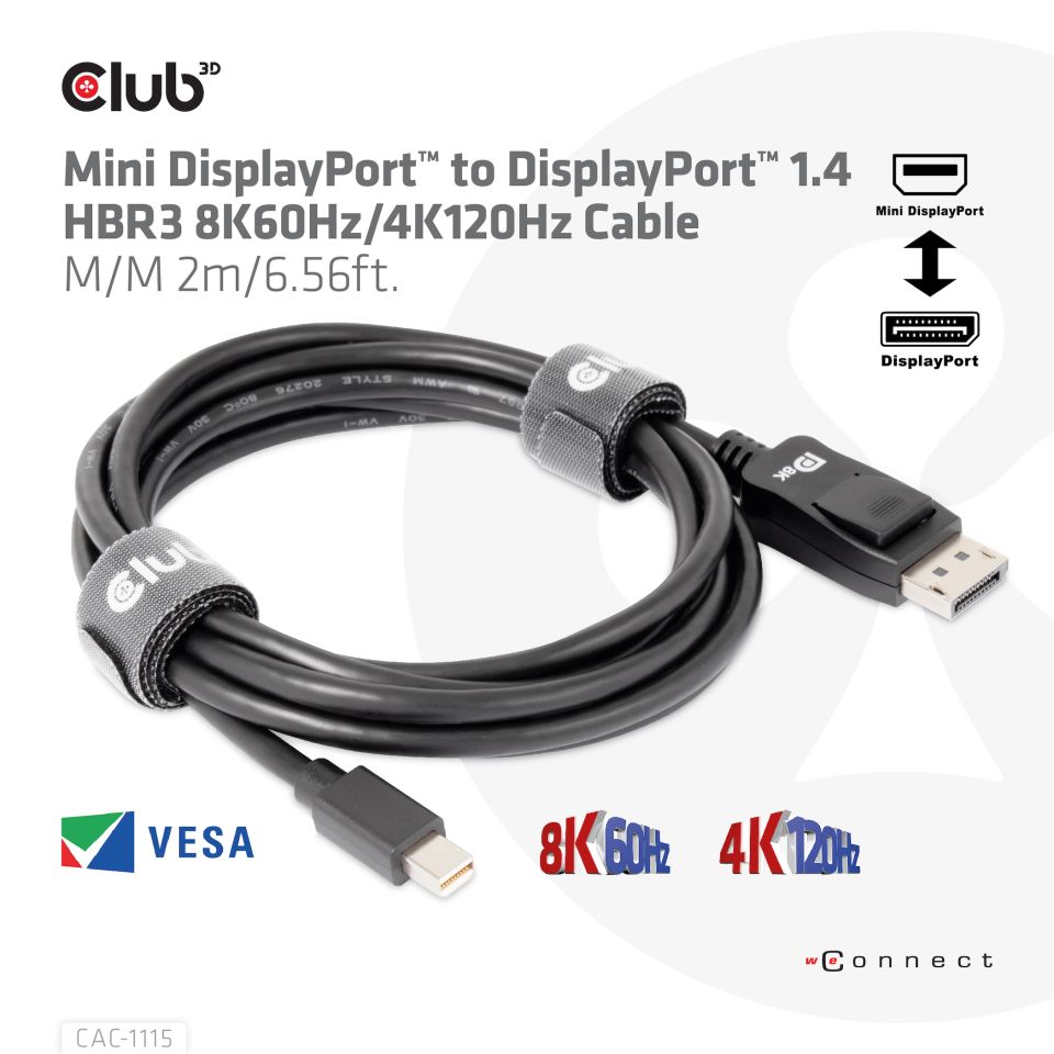 Club 3D Adapterkabel Mini DisplayPort auf DisplayPort 1.4 - 2m