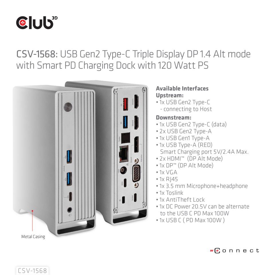 Club 3D USB-C - Triple Display Charging Dock 120W
