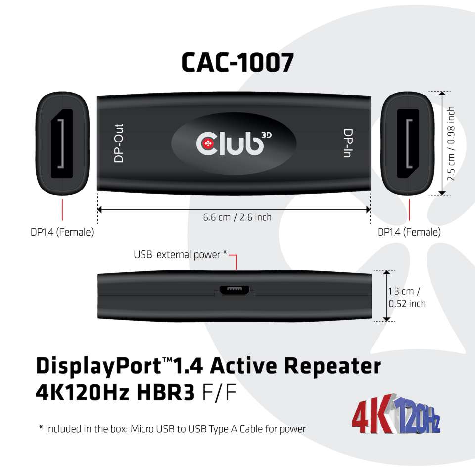 Club 3D DiplayPort Aktiver Repeater/Signalverstärker