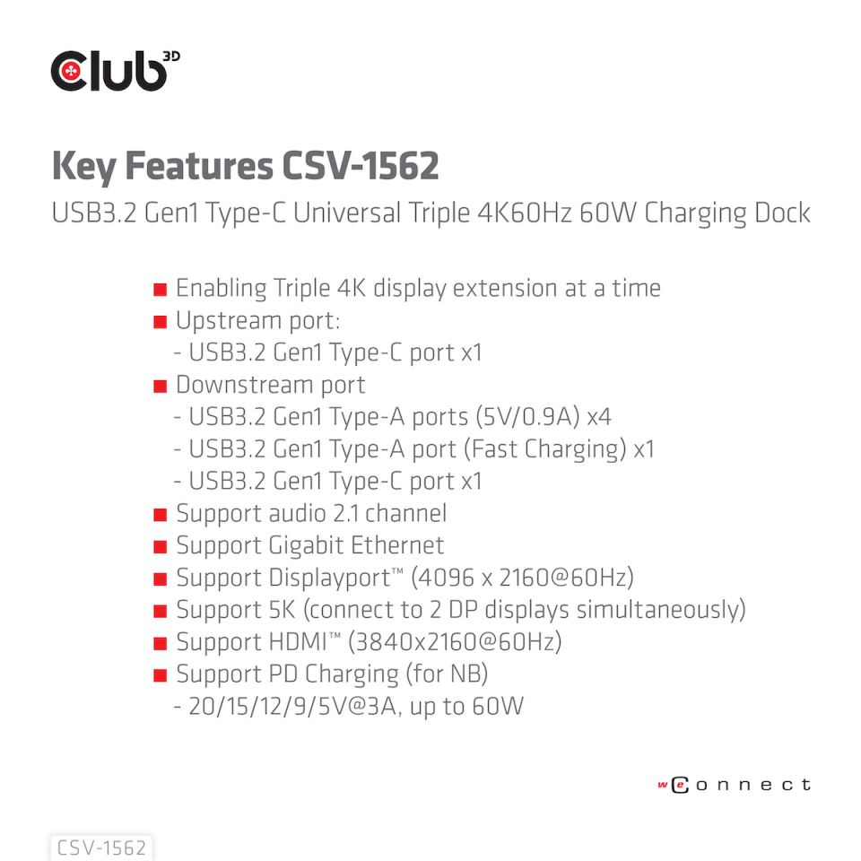 Club 3D SenseVision Connect Triple 4K - Charging Dock