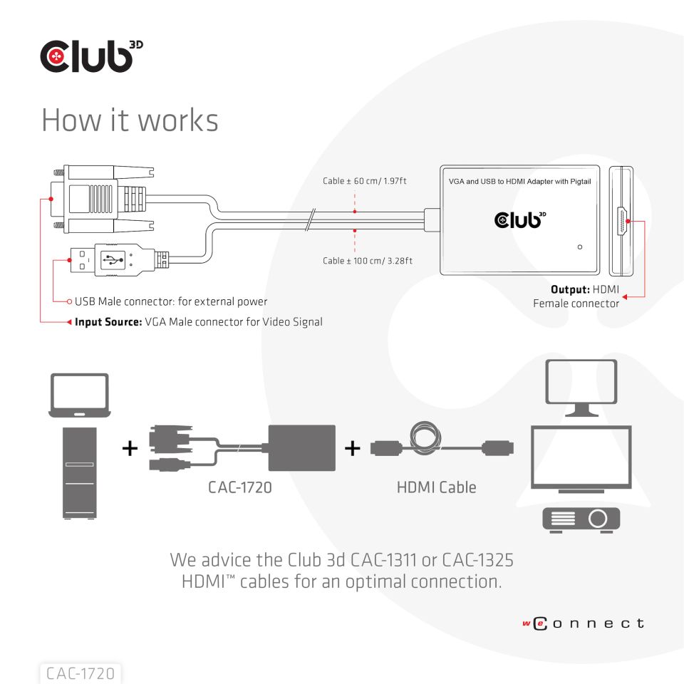 Club 3D VGA  auf HDMI Adapter - 0,6m