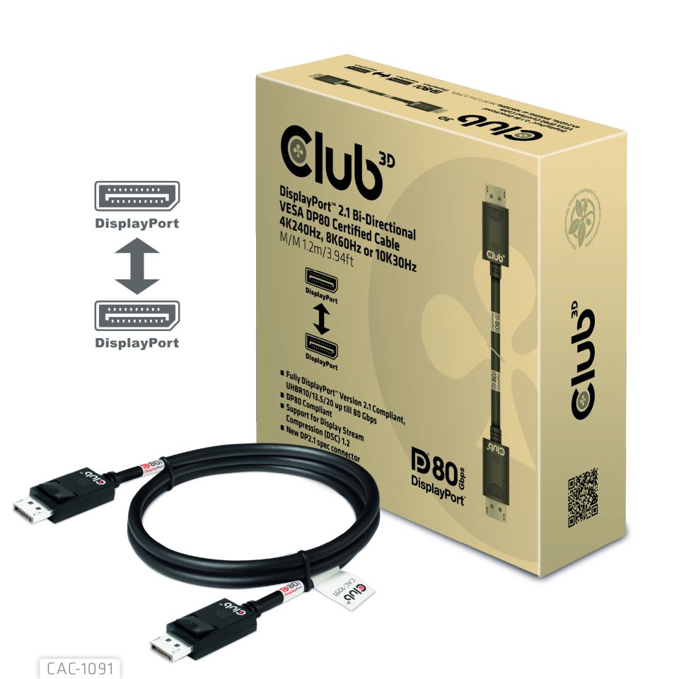 Club 3D DisplayPort™ 2.1 Kabel - 1,2m
