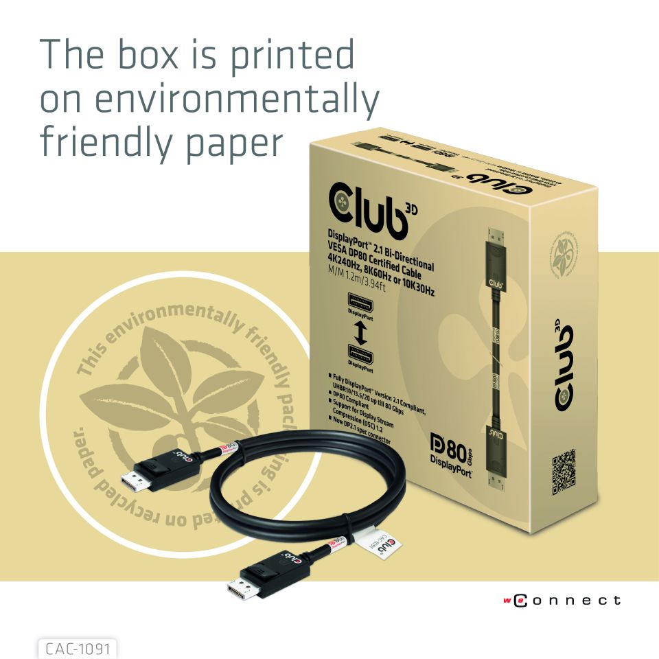 Club 3D DisplayPort™ 2.1 Kabel - 1,2m