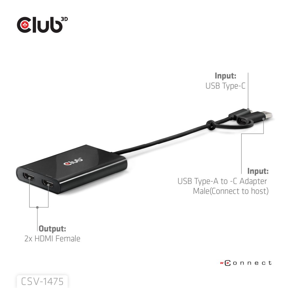 Club 3D Splitter USB-C/USB-A auf 2 HDMI