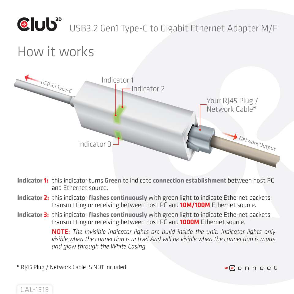 Club 3D USB 3.2 Typ-C auf Gigabit Ethernet Adapter