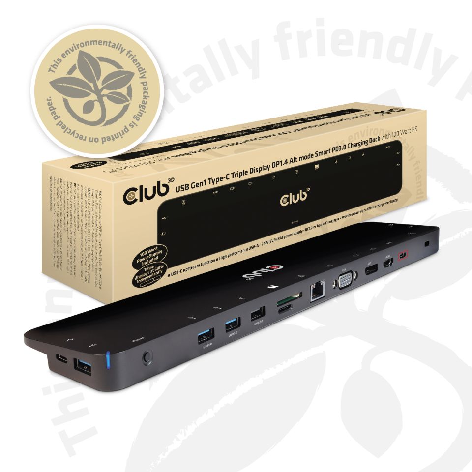 Club 3D USB-C Dockingstation  Triple Display DP Alt Mode 100W 