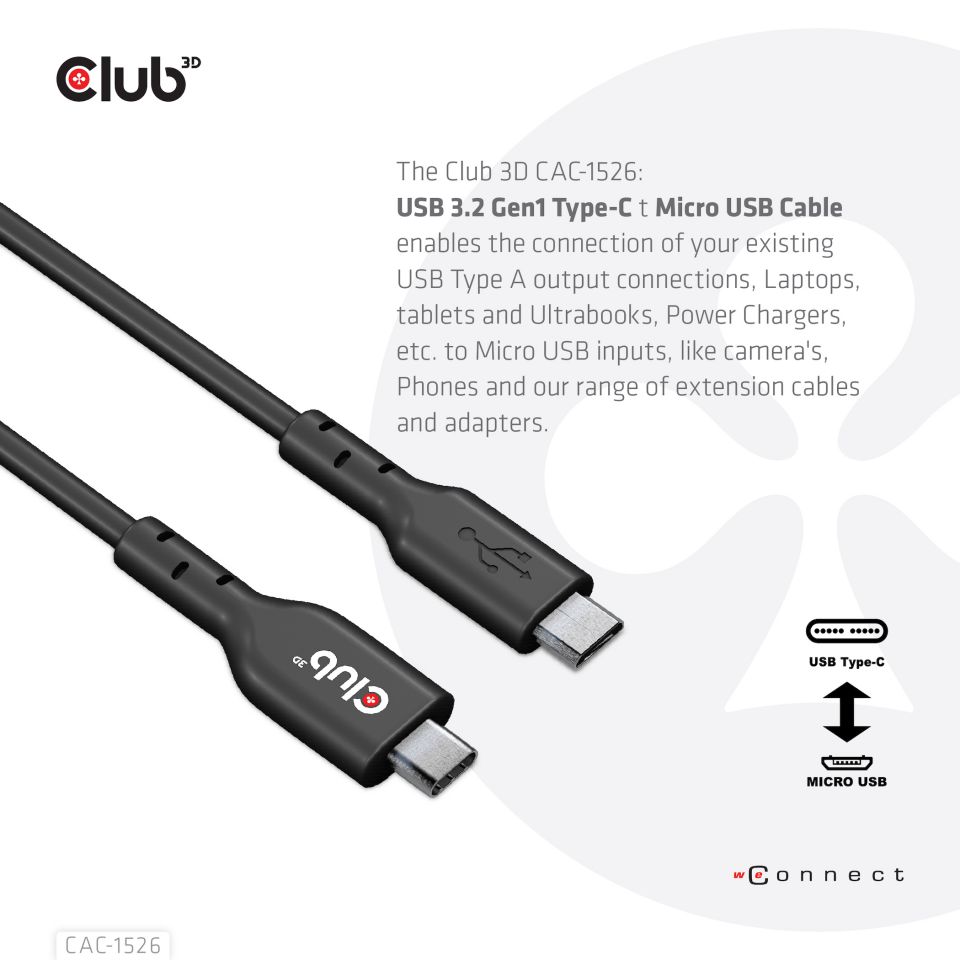 Club 3D USB 3.2 Typ C auf Micro USB Kabel - 1 m