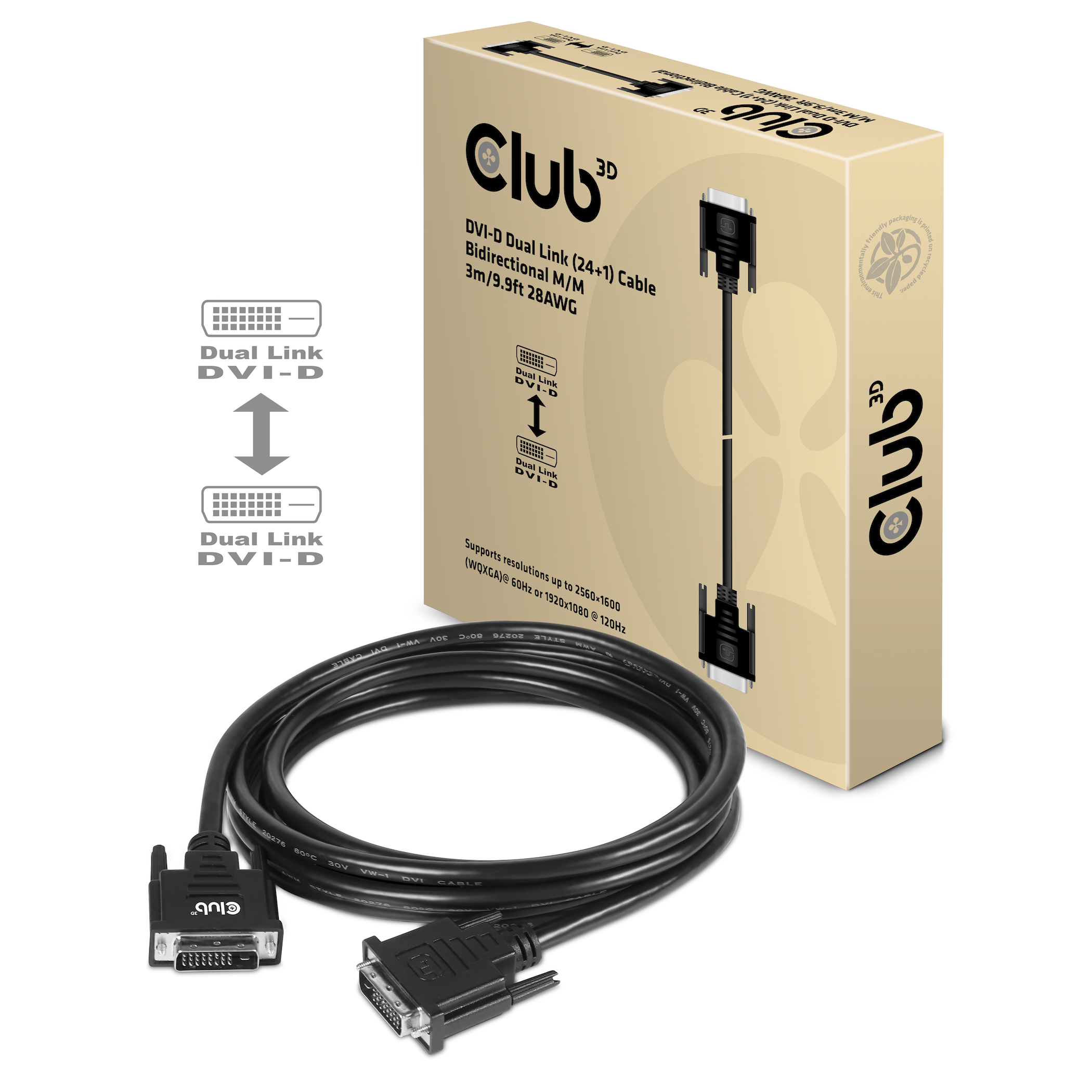 Club 3D DVI-Kabel Dual Link 24+1 Bidirektional - 3 m 