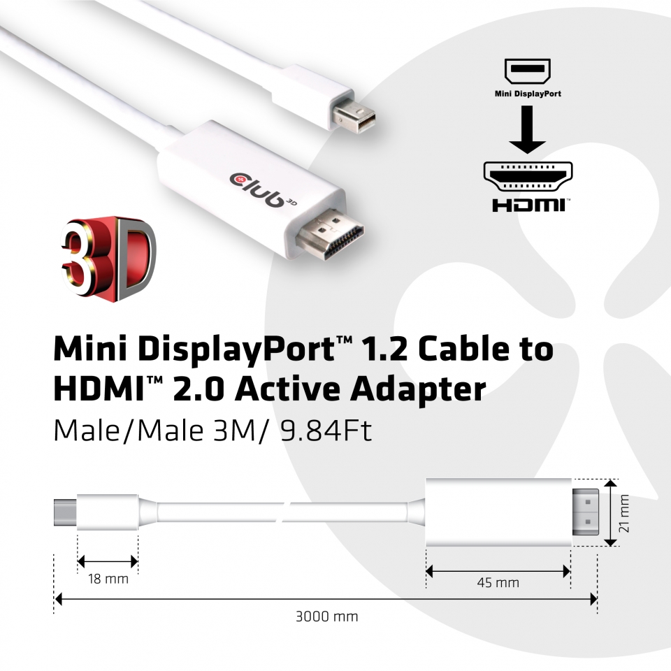 Club 3D MiniDisplayPort Kabel auf HDMI Adapter - 3 m