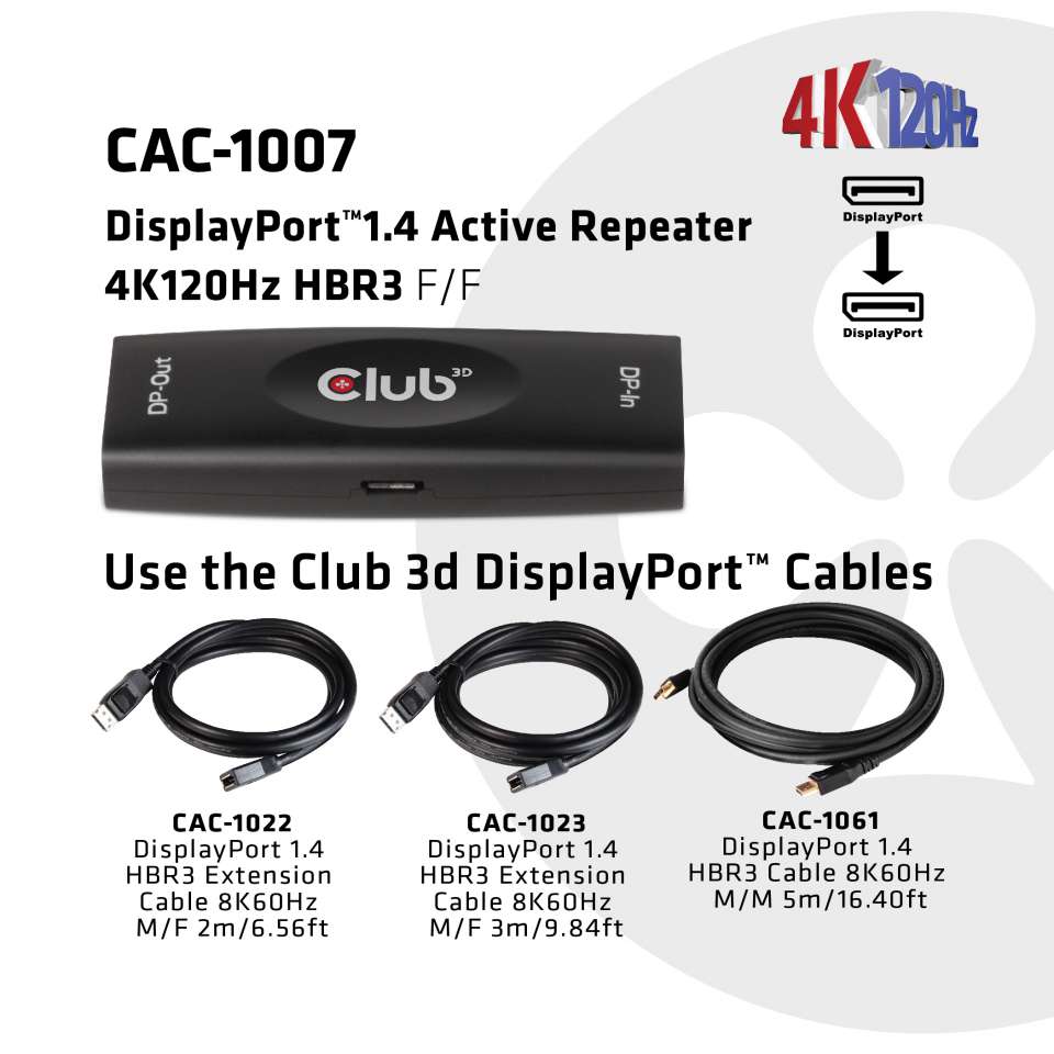 Club 3D Aktiver Repeater DisplayPort 1.4 B/B