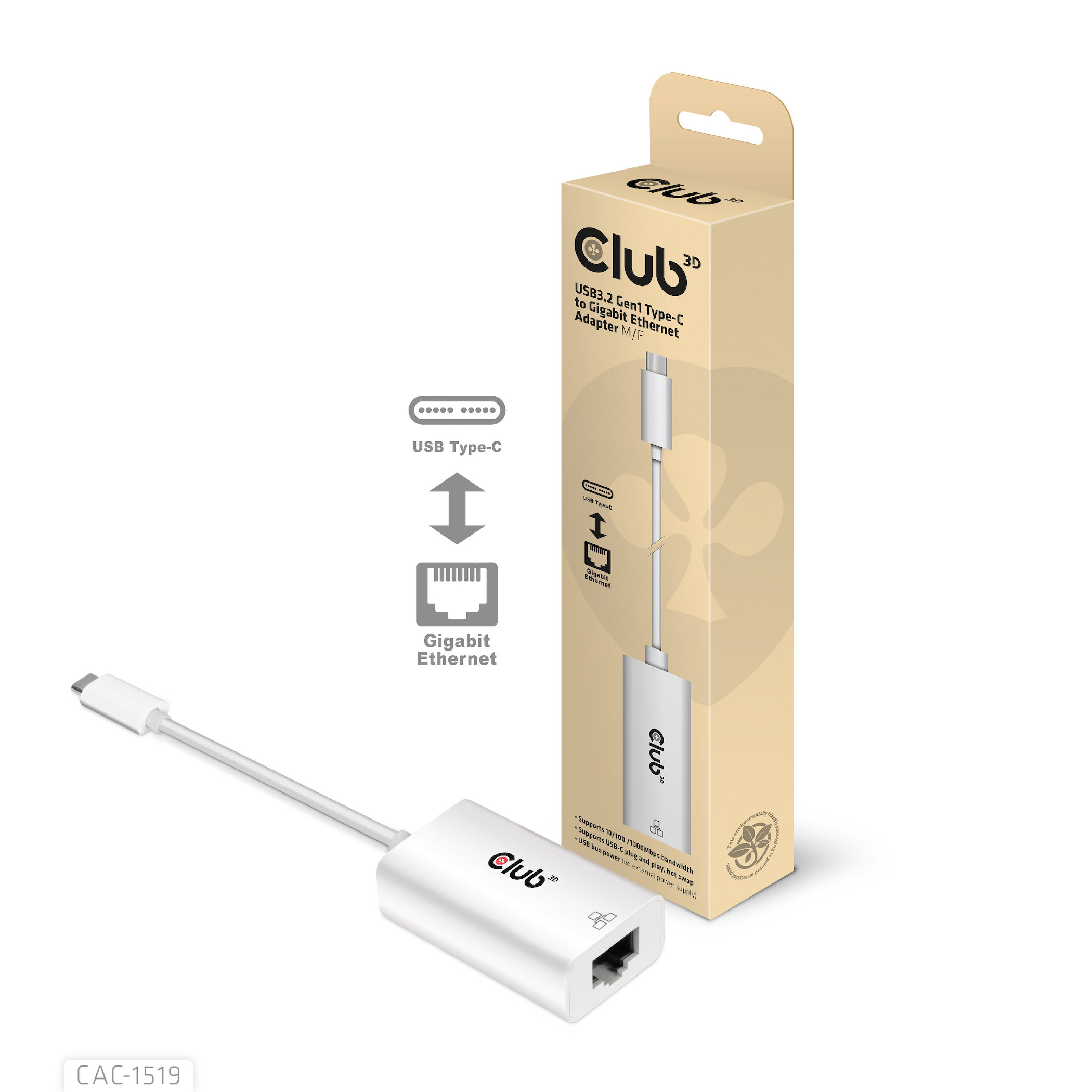 Club 3D USB 3.2 Typ-C auf Gigabit Ethernet Adapter