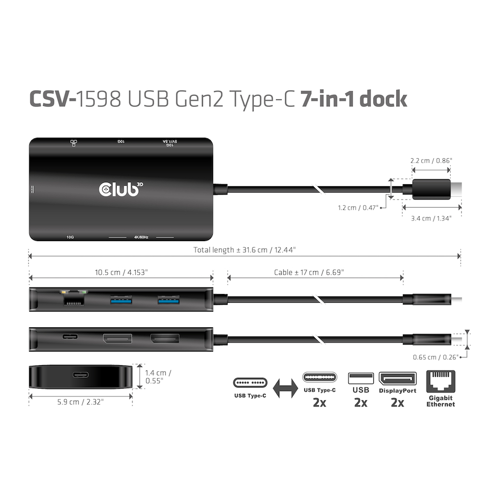 Club 3D USB-C auf Dual DisplayPort Multi Hub