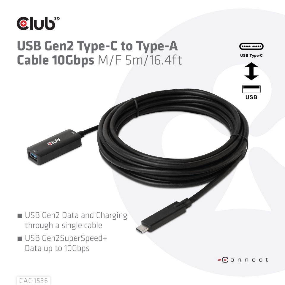 Club 3D USB-C auf USB-A Verlängerungskabel - 5m