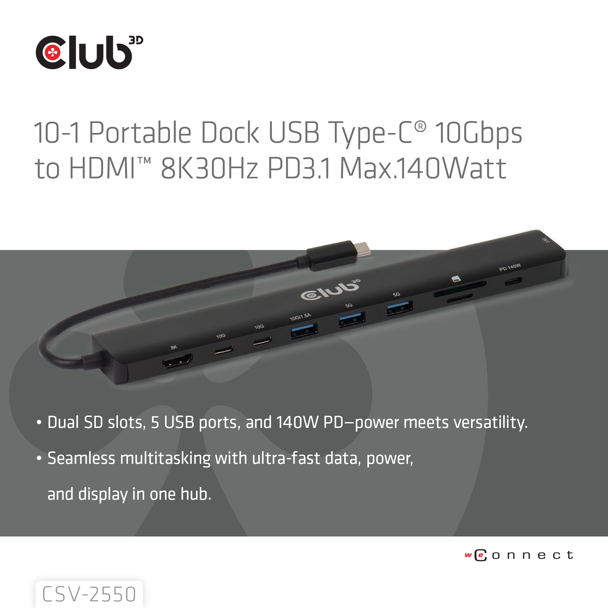 Club 3D USB-C Dockingstation HDMI 8K30Hz 10 in 1