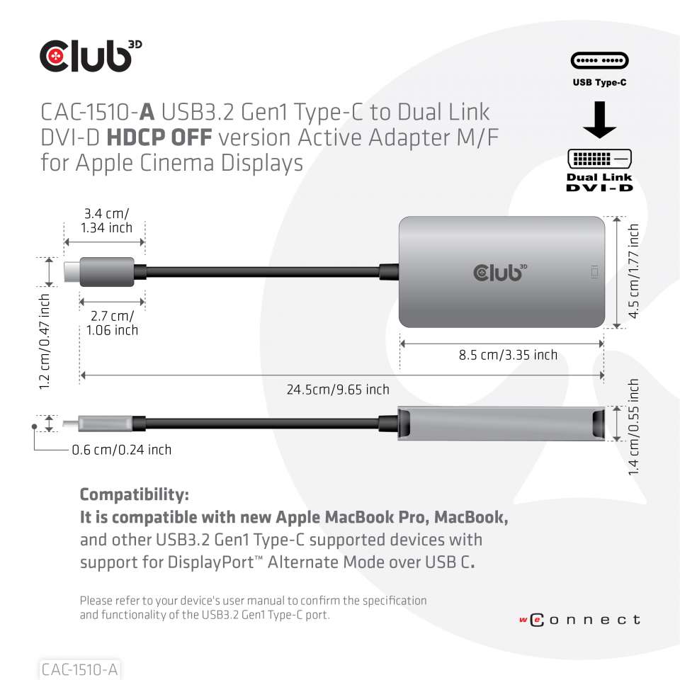 Club 3D USB-C auf DVI-D Adapter - HDCP OFF