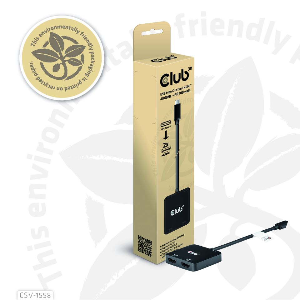 Club 3D Videoadapter USB Typ-C zu Dual HDMI + PD 100 Watt