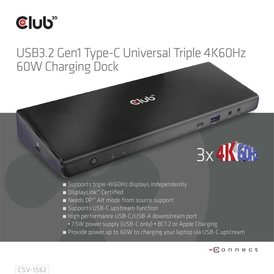Club 3D SenseVision Connect Triple 4K - Charging Dock