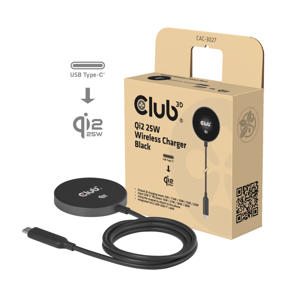Club 3D Qi2 - Ladegerät 25W -  schwarz