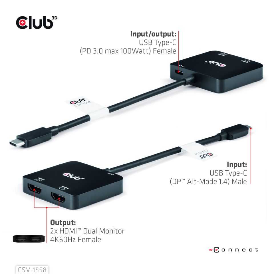 Club 3D Videoadapter USB Typ-C zu Dual HDMI + PD 100 Watt