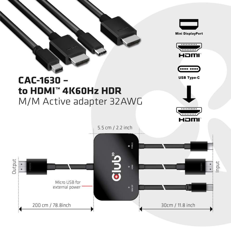 Club 3D Adapter USB-C/HDMI/Mini-DP auf HDMI 