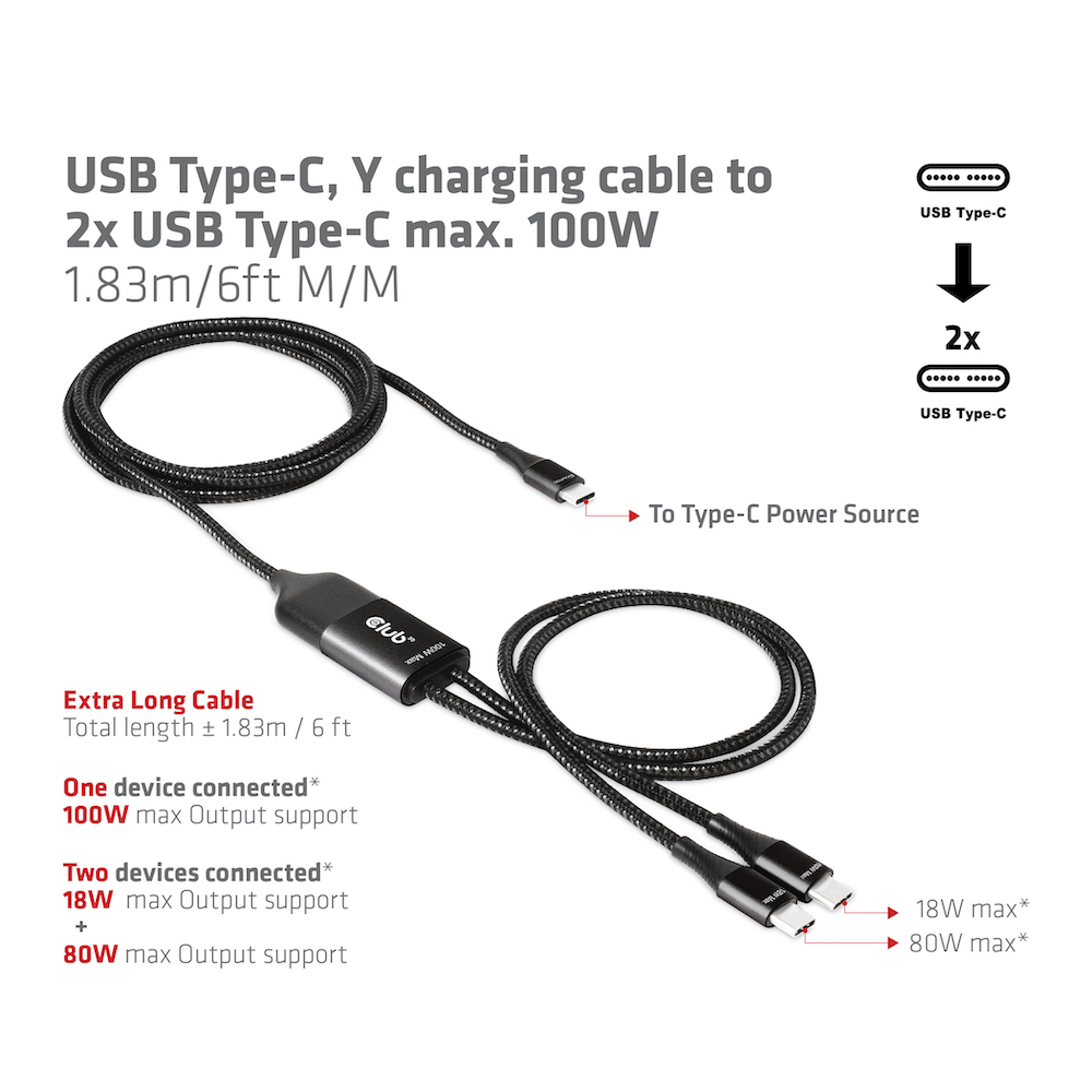 Club 3D USB-C - Y-Ladekabel