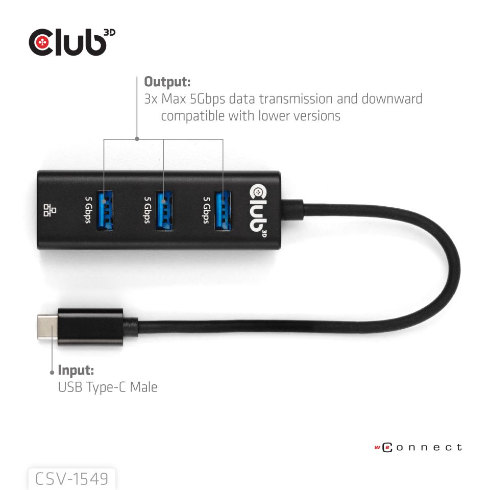 Club 3D USB-C Dockingstation USB-A + Gigabit Ethernet 