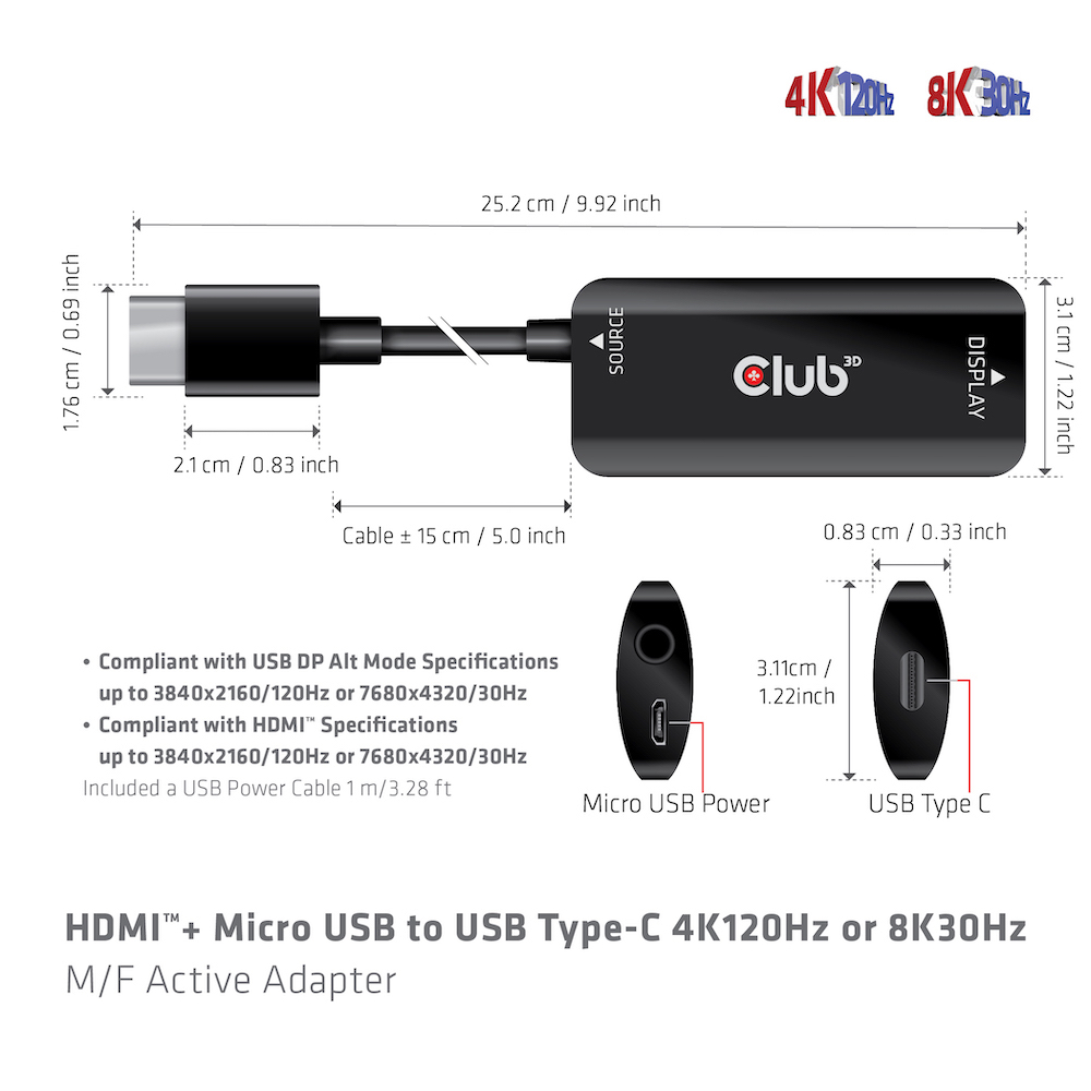 Club 3D HDMI+Micro-USB auf USB-C Adapter