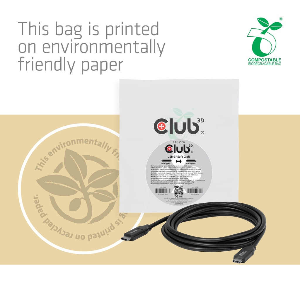 Club3D USB-C Ladekabel 2m