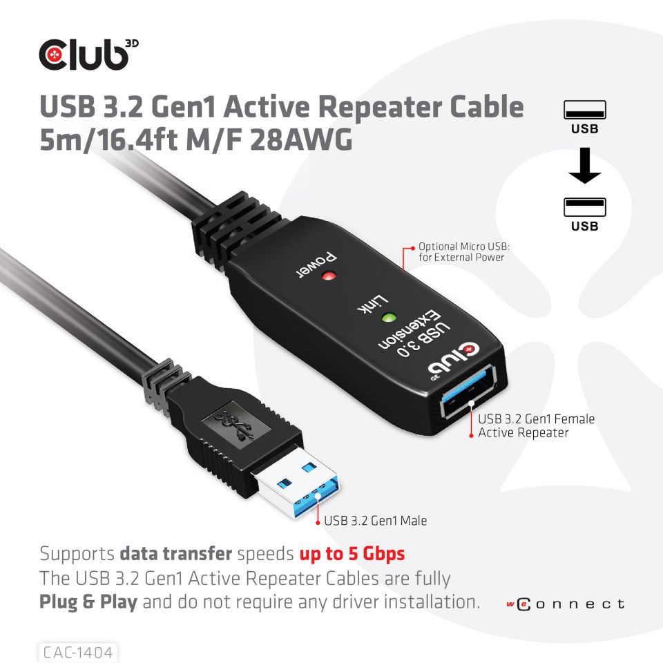 Club 3D USB 3.2 Verlängerungskabel - 5m