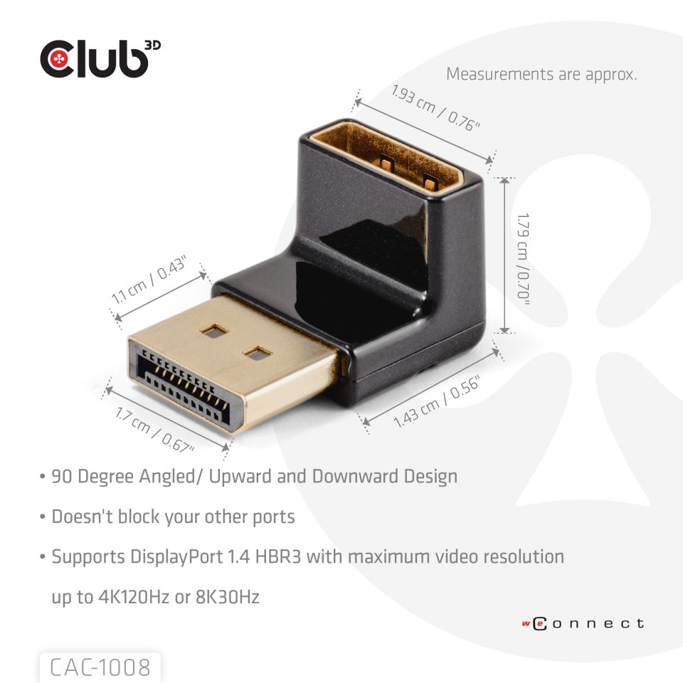 Club 3D DisplayPort Stecker auf DisplayPort Buchse 90°