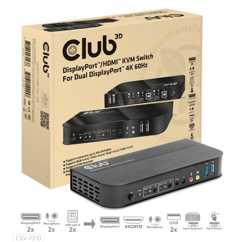 Club 3D KVM-/Audio-Switch auf Dual DP