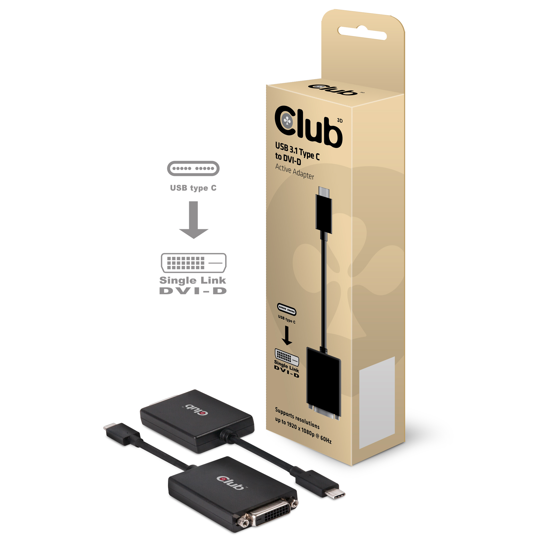 Club 3D USB 3.1 Typ C auf DVI-D Adapter (aktiv)
